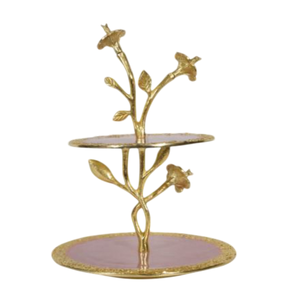 Modern Design Gold Hammered 3 Tier <b>Cake</b> <b>Stand</b> With Decorative Floral & Leaf Accents Cupcake Server For Parties And Home Decor - Product Image 2