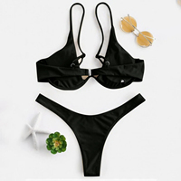 Ensemble bikini rouge pour femme, haut croisé à nouer, bas échancré, couleur unie, maillot de bain extensible deux pièces imprimé avec cristaux