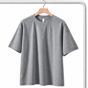เสื้อยืดคอตตอนโอเวอร์ไซส์สำหรับผู้ชายและผู้หญิง เสื้อยืดคอกลมเรียบพรีเมียม รับผลิตเสื้อผ้าแบบ OEM ODM ตามสั่ง - Product Image 4