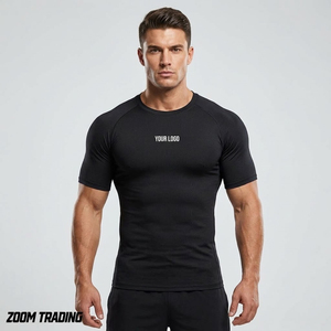 Camiseta de Manga Corta para Hombre, Cuello Redondo, Color Negro, de Secado Rápido, con Logotipo Frontal, Talla Grande, Corte Ajustado, para Otoño - Product Image 1