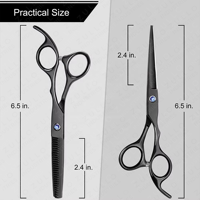 Ensemble de ciseaux de barbier professionnels noirs en acier inoxydable, ciseaux à cheveux avec étui de rangement en cuir PU