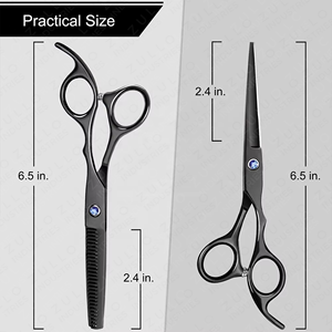 Juego de Tijeras de Barbero Profesionales Negras de Acero Inoxidable con Estuche de Cuero PU - Product Image 2