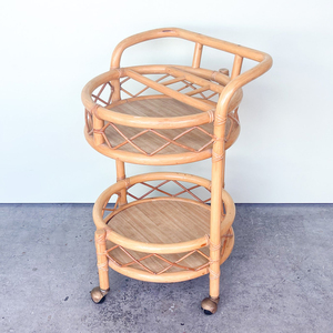 Rattan bar cart with wheels manufacturer supply drinks <b>serving</b> <b>trolley</b> charcuterie food carts - Product Image 1