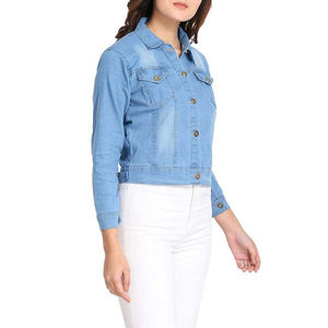 High Quality <b>Long</b> Sleeve Women's Crop <b>Denim</b> <b>Jacket</b> Wholesale Price Plain Washed Casual New Custom Design Women <b>Denim</b> <b>Jacket</b> - Product Image 2