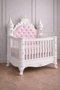 Cuna de Lujo Estilo Castillo de Princesa con Cabecera Acolchada – Muebles de Madera Sólida para Cuarto de Bebé Niña - Product Image 6