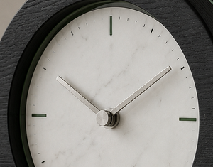 Minimalist Wooden Desk <b>Clock</b> Circular Design Silent Quartz <b>Movement</b> Green Acrylic Ring White Marble Face - Product Image 2
