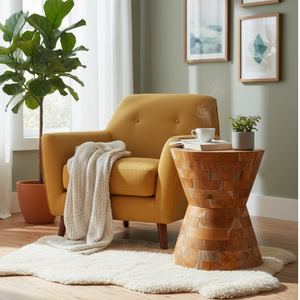 Table d'appoint en racine de teck artisanale de qualité supérieure - Motif de grain naturel rustique - Meubles pour la maison - Écologique - Durable - ARTERRA - Product Image 3