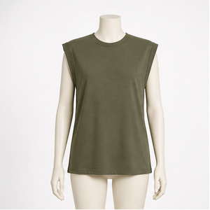 Camisa de algodón para mujer con manga casquillo, corte holgado y cuello redondo - Product Image 1