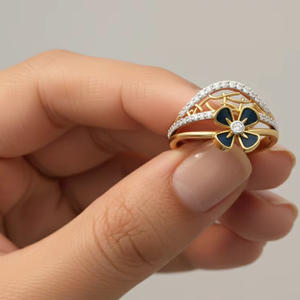 แหวนเพชรทรงวีประดับดอกไม้หรูหรา ทองคำแท้ รับรองโดย IGI สำหรับผู้หญิง เหมาะสำหรับงานหมั้น งานแต่งงาน ของขวัญวันครบรอบ - Product Image 6