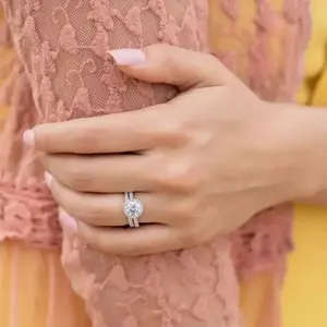 2.30 TCW Round Cut Moissanite Bridal Set Engagement Ring 14k White Gold Plated - Product Image 4