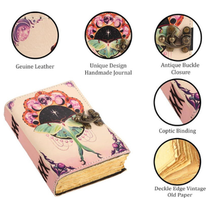 Diario de cuero hecho a mano con estampado de mariposa lunar, Grimoire, Libro de hechizos, Diario encuadernado, Papel con borde deshilachado, Vintage, Año Nuevo Chino, Pascua - Product Image 3