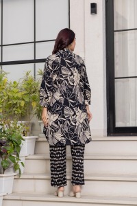 Premium Black Cotton Co-Ord Set for Women – Floral Tunic with Bottom - Product Image 2