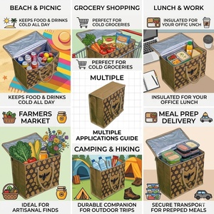 Bolsa Térmica Aislante de Yute con Forro de Papel de Aluminio y Cierre de Cremallera, Reutilizable para Compras, Picnic y Entrega de Comidas - Product Image 3