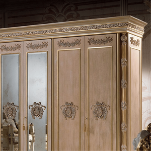 High End Italian Neoclassical Solid Wood Wardrobe Natural Wood Gold Accent & <b>Mirror</b> Closet Luxury Customized Bedroom Furniture - Product Image 3