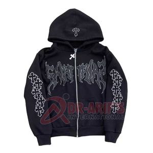 OEM 2025 Custom Puff Print <b>Zip</b>-<b>Up</b> <b>Hoodie</b> and DTG Sweatpants Plus Size Men's Chenille <b>Hoodie</b> and Baggy Pants Set - Product Image 3