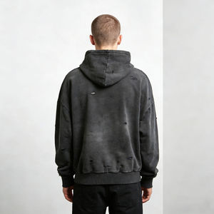Sweat à capuche vintage pour homme, style urbain, effet usé, 100% coton molletonné, séchage rapide et respirant, vêtement décontracté d'hiver, marque personnalisée - Product Image 2