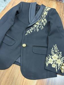 Luxury Boys Black Wedding Suit <b>with</b> Gold Floral Embroidery | Kids Slim Fit Groom Tuxedo | Custom Formal Party Suit for Boys - Product Image 5