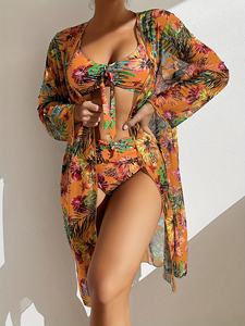 Nuevo Conjunto de Tres Piezas de Traje de Baño de Manga Larga, Traje de Baño Sexy Estampado para Mujer, Nuevo Estilo de Bikini - Product Image 6