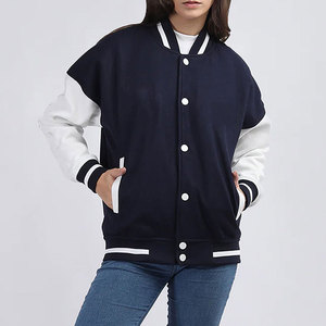 Veste de baseball unisexe pour homme de haute qualité, col montant, manches en cuir véritable, personnalisable, OEM - Product Image 1