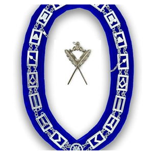 Collier de Collation Maçonnique Personnalisé Brodé en Métal avec Bordure en Velours Bleu et Maillons en Laiton pour Badge de Cérémonie de Loge - Product Image 1