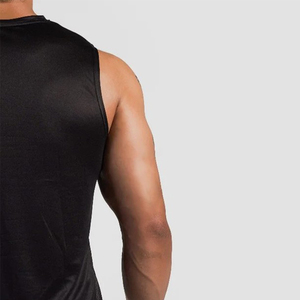 Camiseta sin mangas de punto para hombre con logo personalizado, cuello redondo, color negro, de secado rápido, chaleco deportivo de color liso con paneles laterales de malla, al por mayor - Product Image 6