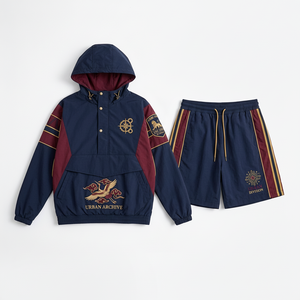 Ensemble de survêtement décontracté de haute qualité avec pantalon de jogging et sweat à capuche, longueur genou, logo personnalisé, broderie de patch 100 % nylon pour homme - Product Image 1