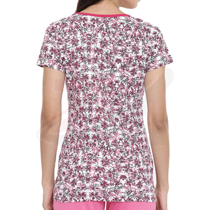 Camiseta de Mujer con Cuello en V, Manga Corta, Estampado Floral, Corte Regular, Tejido de Poliéster, Informal, para Primavera/Verano, Nueva Colección Personalizada - Product Image 2