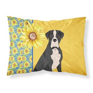 Funda De Almohada estándar decorativa con ilustraciones de girasoles de verano, Bóxer negro con orejas naturales, fundas de cojines fáciles Súper suaves y ligeras - Product Image 1