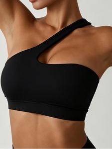 One Shoulder Sports Bra Women Asymmetric Cutout Workout <b>Crop</b> <b>Top</b> Single Strap Gym Fitness Yoga Tank Padded Activewear Blanks - Product Image 5