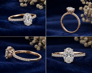 Bague de fiançailles en diamant de laboratoire taille ovale, or 14K 18K, avec pavé d'accentuations, solitaire, bijoux de mariage pour femme - Product Image 3