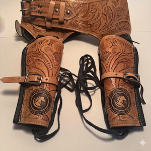 Ceinture de cowboy traditionnelle en cuir, étui à cartouches, porte-chargeur, boucle réglable, accessoire de port pour l'équitation - Product Image 2