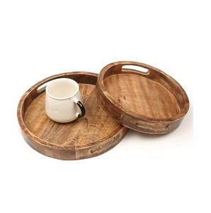 Bandeja Redonda Multifuncional Vintage de Melamina para Servir, Utensilios de Cocina para el Hogar, Bandeja de Almacenamiento 100% de Madera Natural, para Usar en la Mesa de Boda - Product Image 1