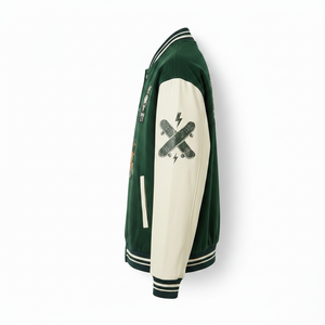 Chaqueta Varsity Verde para Hombre con Parches Bordados y Diseño de Tigre, Estilo Urbano, Ropa de Otoño - Product Image 3