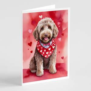 Labradoodle My Valentine Whimsical A7 Tarjetas de felicitación Paquete de 8 tarjetas de notas en blanco con sobres Tamaño 5x7 - Product Image 1