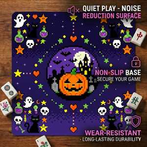 Tapis de Mahjong Pixel Art Halloween, Housse de Table de Poker Rétro Gamer Citrouille Antidérapante - Product Image 2
