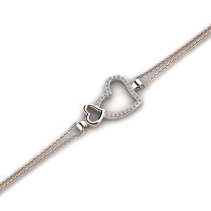 Bracelet en argent sterling 925 pour femme, avec breloque cœur sertie de diamants, plaqué rhodium, sertissage griffe, bijoux fins faits à la main, produit en gros - Product Image 5
