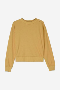 เสื้อสเวตเตอร์ถักคอกลมสีเหลืองมัสตาร์ดสำหรับผู้หญิง แขนยาว แต่งกระดุม เหมาะสำหรับใส่ในฤดูใบไม้ร่วง - Product Image 4