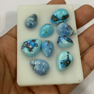 Cabochons en turquoise naturelle Golden Hill, forme poire, dos plat et lisse, bleu pastel, 2-10 carats, turquoise du Kazakhstan non traitée - Product Image 1