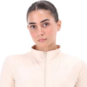 Camiseta corta de manga corta rosa claro para mujer, con cuello simulado y cremallera, ajustada, de cuello alto, informal, estilo minimalista para el día a día - Product Image 2