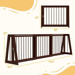 Cancelletto per Animali Domestici Autoportante in Legno da 75 Pollici con Piedini di Supporto e Tappetini Antiscivolo per Scale e Porte Interne, Chiusura a Bottone Marrone - Product Image 3