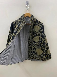 Veste décontractée vintage en coton brodé, col mandarin, motif floral, coupe ample, manches longues, pour l'automne, faite à la main, respirante - Product Image 5