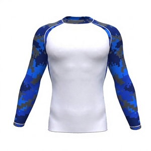 เสื้อรัดรูปแขนยาวแบบยูนิเซ็กซ์ สีขาวลายพรางดิจิตอลสีน้ำเงินที่แขน พิมพ์ลายด้วยความร้อน UPF50+ แห้งเร็ว ระบายอากาศได้ดี - Product Image 1