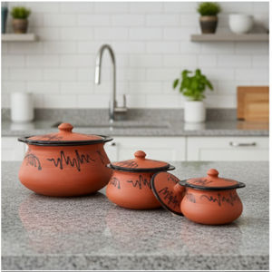Ollas y tapas de barro terracota pintadas a mano SwamiG TradeX, resistentes al calor, antiadherentes, ecológicas (vajilla decorativa, lavado a mano) - Product Image 1