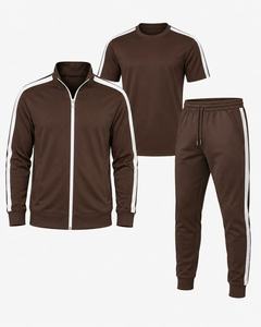 Men Tracksuit Solid Color Brown Full <b>Zip</b> Jacket Crew Neck T-<b>Shirt</b> Jogger Pants Breathable Casual Autumn Wear Regular Fit - Product Image 1