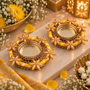 Handmade Brass <b>Tea</b> Light Holder Floral Printed Decorative <b>Tea</b> Light Base <b>Set</b> Home Wedding Christmas Table Decor House Warming - Product Image 2