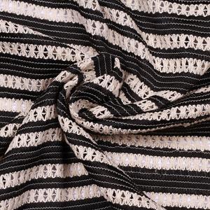 Tissu en crochet de qualité supérieure, dentelle gaufrée rayée, tricoté, léger, élégant, noir et beige, matériau premium - Product Image 2