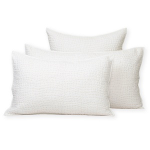 Handmade Cotton Kantha Pillow <b>Cover</b> <b>White</b> Solid with Wavy Yellow Thread Stitch Patchwork Technique for <b>Sofa</b> or Living Room - Product Image 3