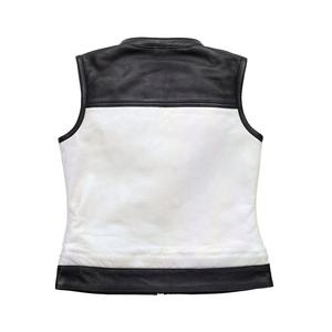 Gilet en cuir véritable pour homme, style motard, col montant, color-block, longueur standard, vêtement d'extérieur pour l'automne, vente en gros - Product Image 1