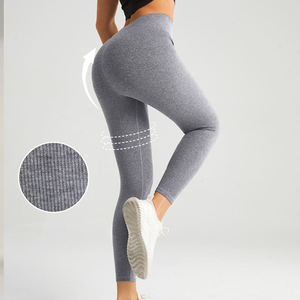Custom Logo High Waist Yoga <b>Leggings</b> Women Breathable Sweat-Wicking Fitness Clothing Solid Knitted Spandex/Nylon Gym <b>Leggings</b> - Product Image 6
