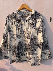 Women Cotton Tropical Print Pajama Set Long Sleeve <b>Button</b> Down Night <b>Suit</b> With Pouch Soft Breathable Sleepwear Set - Product Image 6